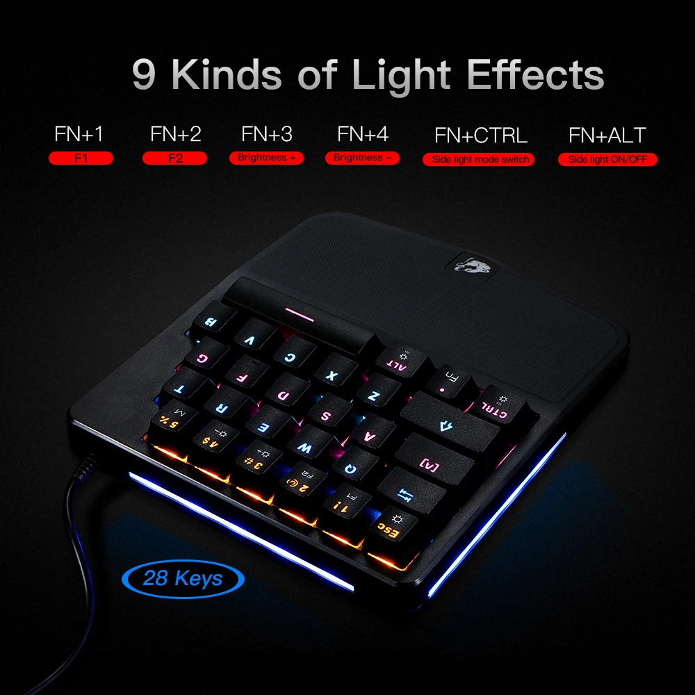 

One-handed Mechanical Keyboard 28 Keys with Backlight Single Hand Gaming Keyboard with Ergonomic Design and Anti-ghost Button
