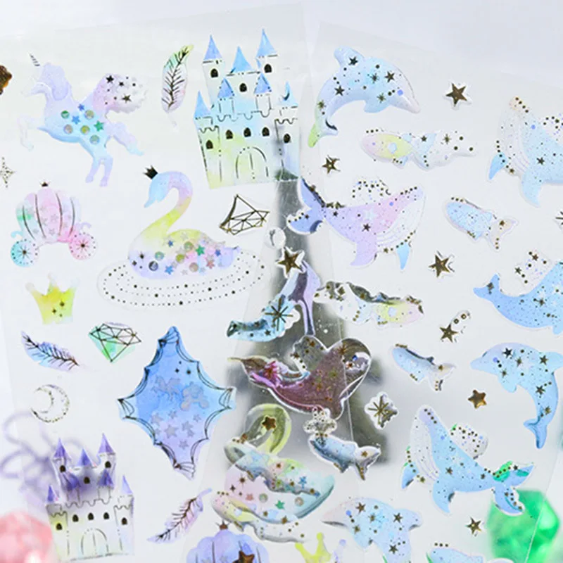 1 лист золотой фольги Единорог наклейки милые хрустальные 3D Kawaii детские для детей