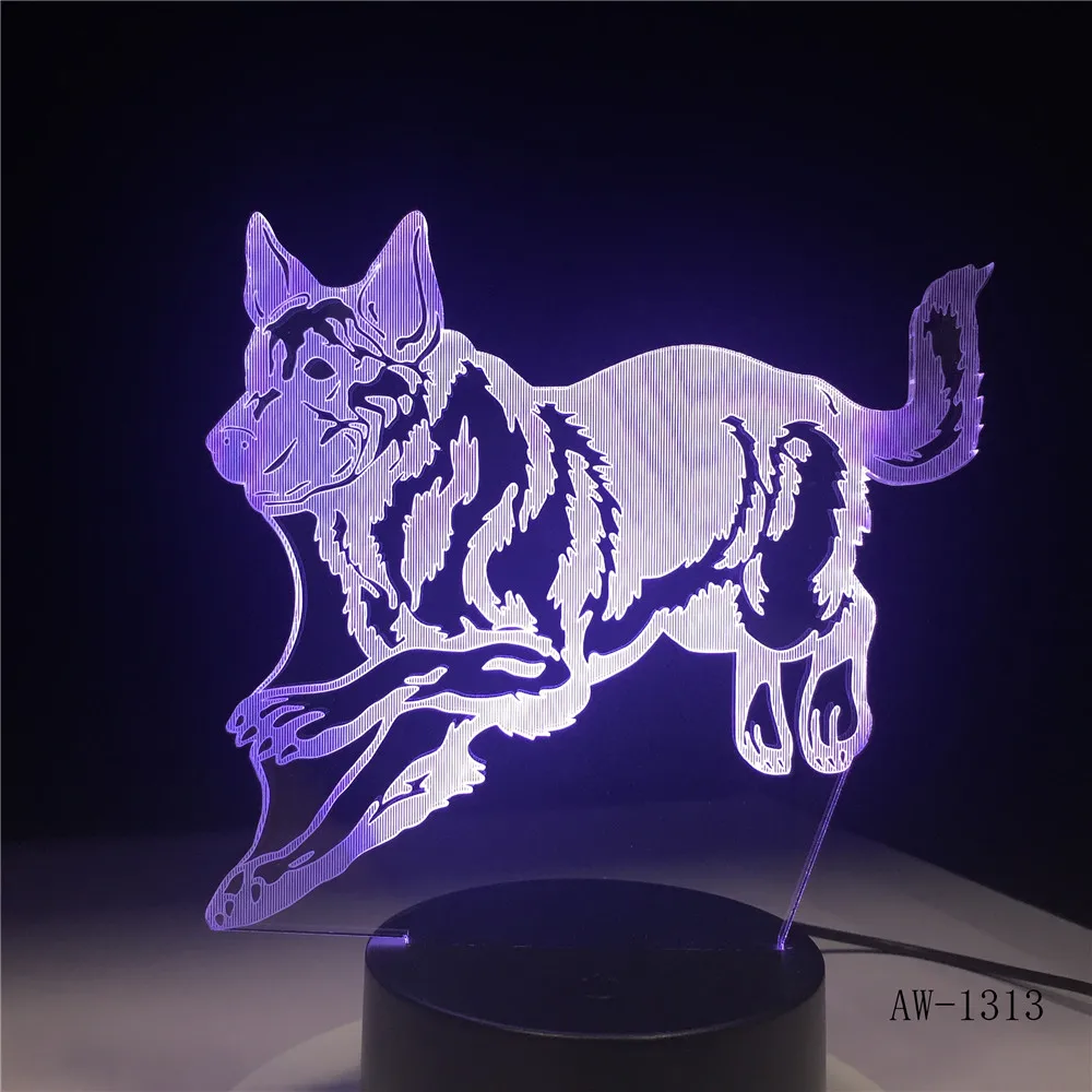3d ночник в виде немецкой овчарки для бега голограмма 3D декоративная лампа