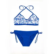 PREETEE толчок вверх одноцветное Цвет сексуальное бикини два комплекта Разделение женские синий Цветочный Леди Плавание одежда Для женщин купальник в стиле ретро Плавание