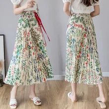 Pengpious летняя новая шифоновая плиссированная юбка с принтом для женщин с поясом