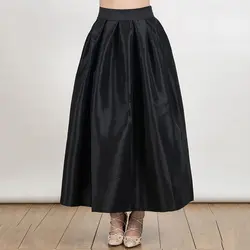 Осень для женщин Женская юбка высокая Талия Плиссированные линии Skater бальное платье Длинные Полный миди юбка