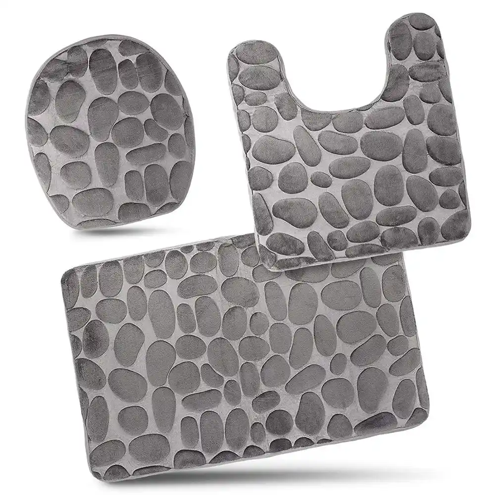 Gray Stones Carpet Sets Memory Form Extra Soft Bathroom Rug Mats
