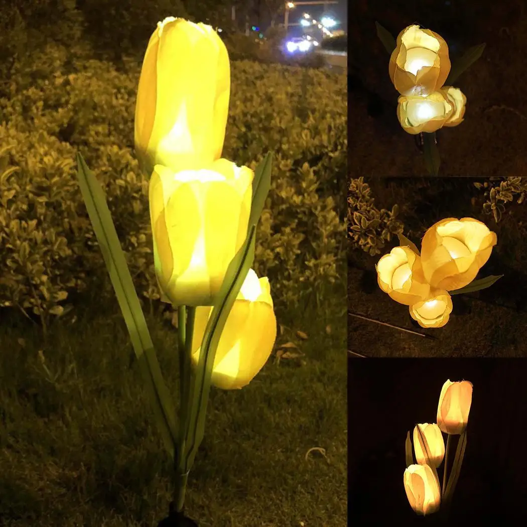 Креативный Солнечный светодиодный тюльпан цветок свет открытый садовой дорожки двор декоративный Газон лампа яркость открытый декор огни