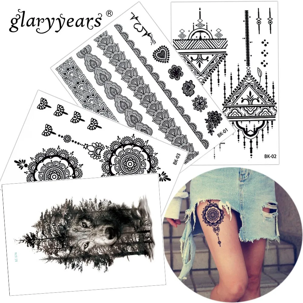 

glaryyears 15*21cm Black Temporary Tattoo Sticker Fake Tatoo Beautiful Designs Flash Tatto Waterproof Small Body Art Men Women