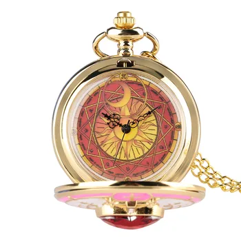 

Lovely Girls SAKURA Heart Pocket Watch Classic Anime Pendant Watch Gifts for Students with Gold Necklace Chain reloj de bolsillo