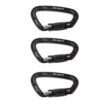 

DSGS 3pcs / Pack 24KN Aluminum Snap Hook D-Ring Climbing Mountaineering Rappelling Tree Care Multifunctional Snap Hook - Black