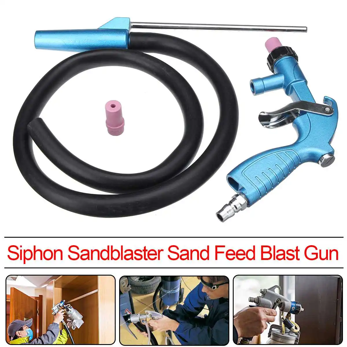 Blasting Air Siphon Feed Sandblaster Spray Gu n Kit with Sand Suction