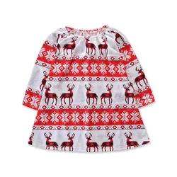 Рождественская Детская с длинными рукавами для маленьких девочек Свободные повседневные платья новый на осень-зиму младенческой Одежда
