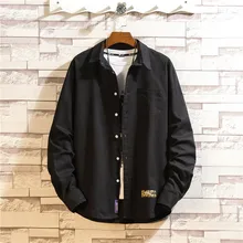 Весна Японский шаблон гавайская рубашка мужской сплошной цвет с длинным рукавом Свободное пальто Джокер camisas желтый хаки