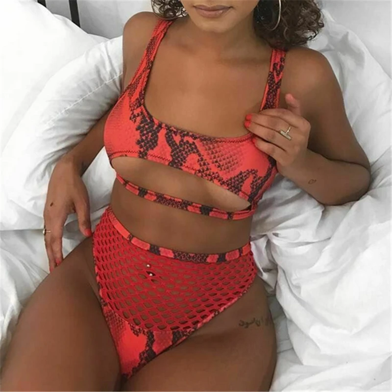 

Snake Skin Reticulate Backless Bandage Swimwear Sexy Bikini 2019 New Swimsuit Women Swimwear Bikini Set Push Up Swim Suit Women