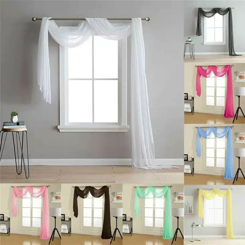 Plain Retro Sheers Curtains Voile Tulle Door Window Curtain Scarf