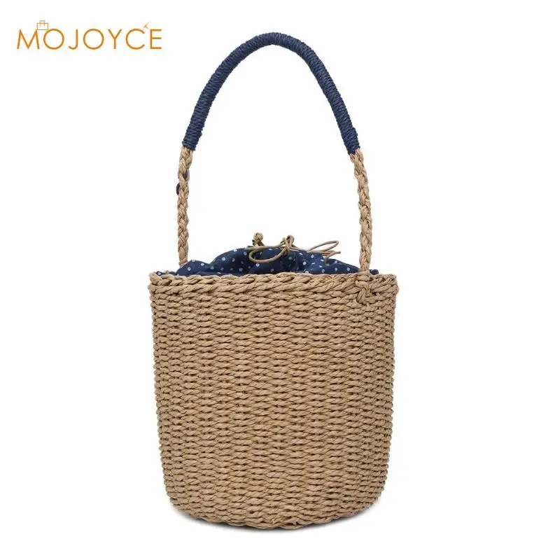 

Women Handbag Summer Beach Bag Rattan Woven Handmade Knitted Straw Large Capacity Totes Bucket Handbags Women Top-handle Bags