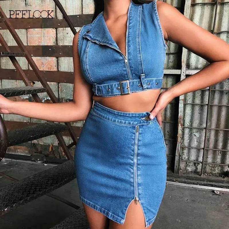 Женский джинсовый костюм PFFLOOK Повседневный хлопковый комплект из двух предметов