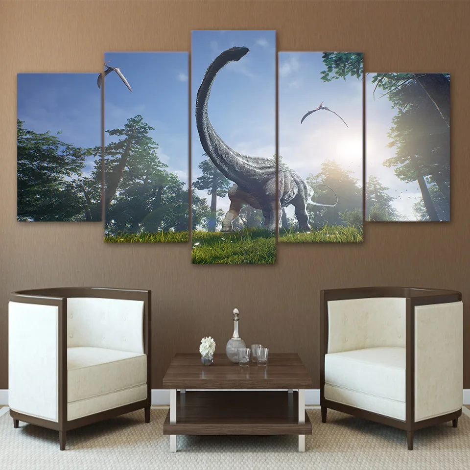

Modern Wall Art Canvas Prints Landscape 5 Panel Animal Dinosaur Canvas Painting Modular Painting Decor Frames Picture