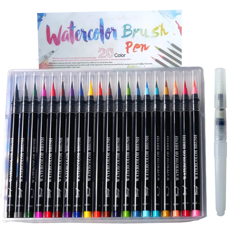 

20+1 Colors Watercolor Pen Soft Color Pen Creative Comic Hand-Painted Calligraphy Pen Hook Line Color Brush School Art Supplies