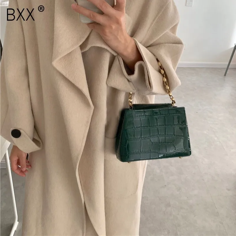 

[BXX] 2019 Stylish Green Color Soft PU Leather Alligator Pattern Chain Handle Single Strap Women Messenger Bag Handbags NA624