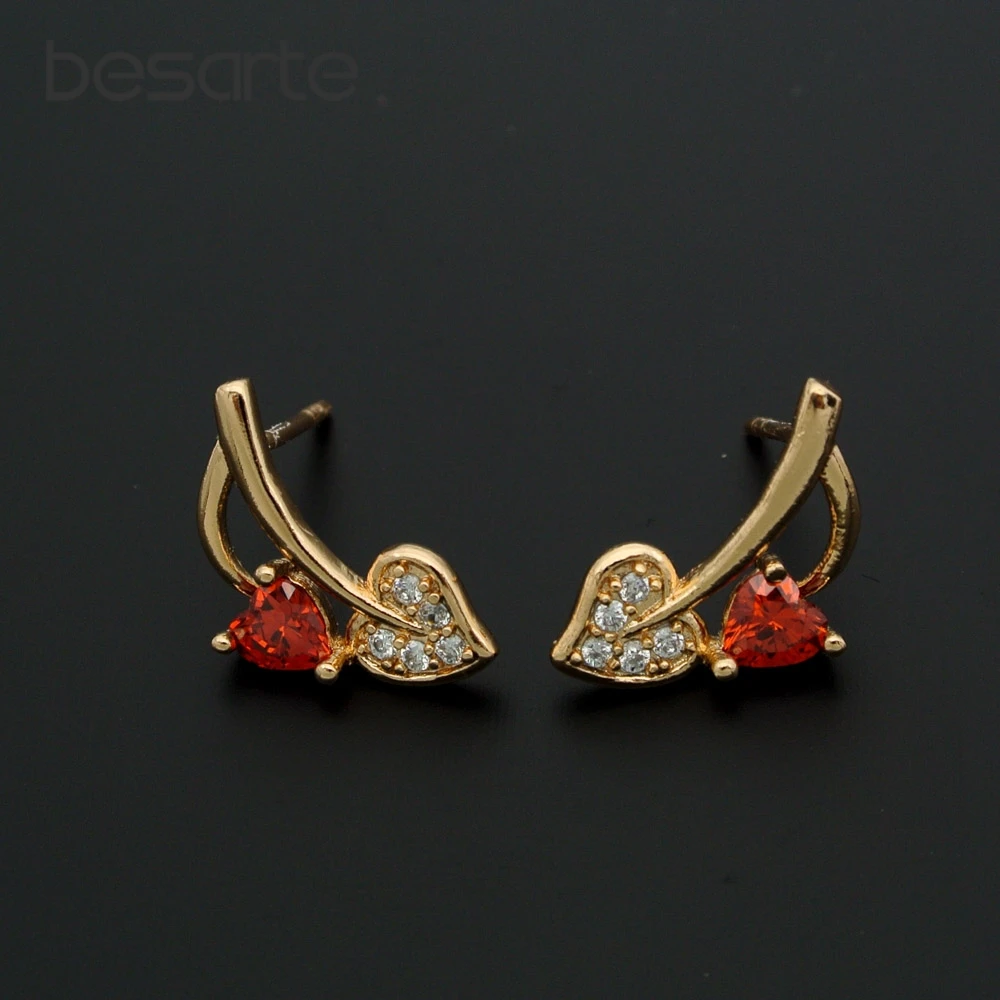 Cuore Rosso Oro Borchie Earing Orecchini Delle Donne Degli Orecchini Boucle D' Oreille Femme Aretes Cristal Cuore Oorknopjes Kolczyki Kupe E2902