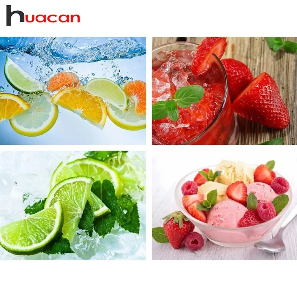 

Huacan Diamond Embroidery Fruit 5D Cross Stitch Diamond Painting Lemon Rhinestones Full Square Diamond Mosaic Sale Strawberry