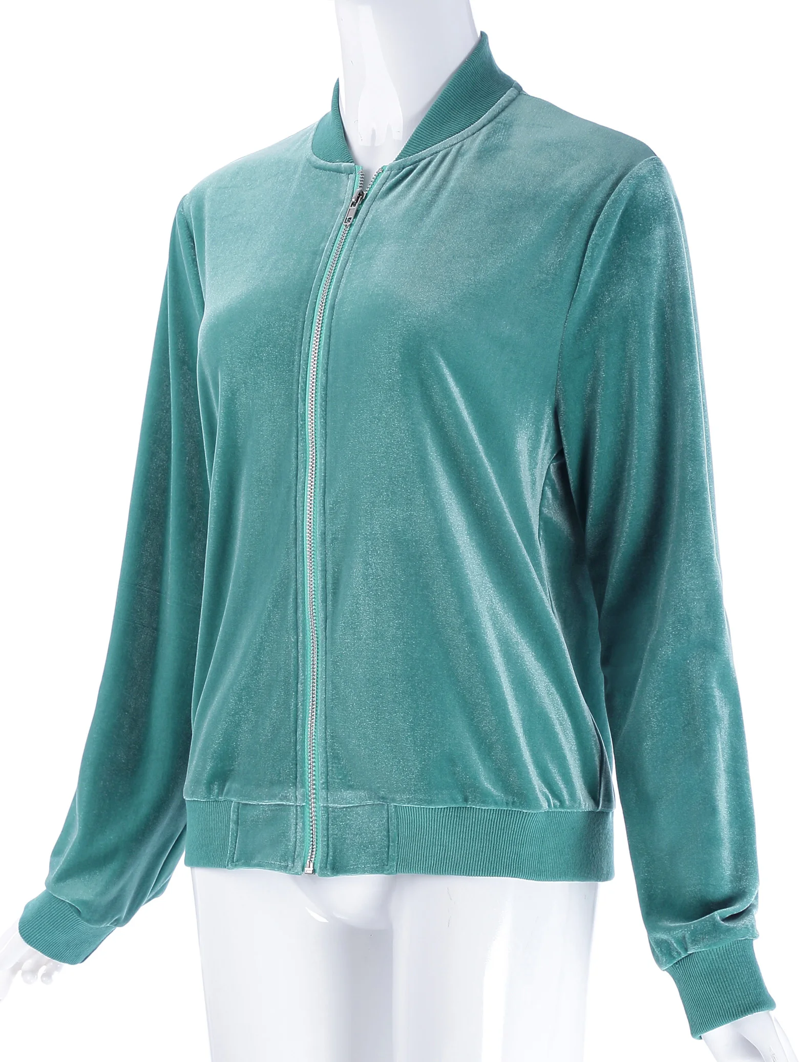 

Kk Womens Lady Velvet Bomber Jacket Coat Stand Collar Outwear Zip Up Windbreaker