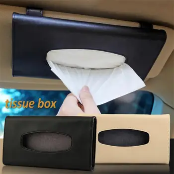

Car Sun Visor PU Leather Tissue Box Auto Clip Holder Paper Napkin Accessories