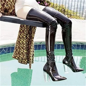 Femmes Grande as Clair Show Rouge En Automne Sexy Noir As Talons Hauts Taille Stretch Verni Printemps Bottes 42 Longues Dames Cuir Show Bleu Ok0w8nXP