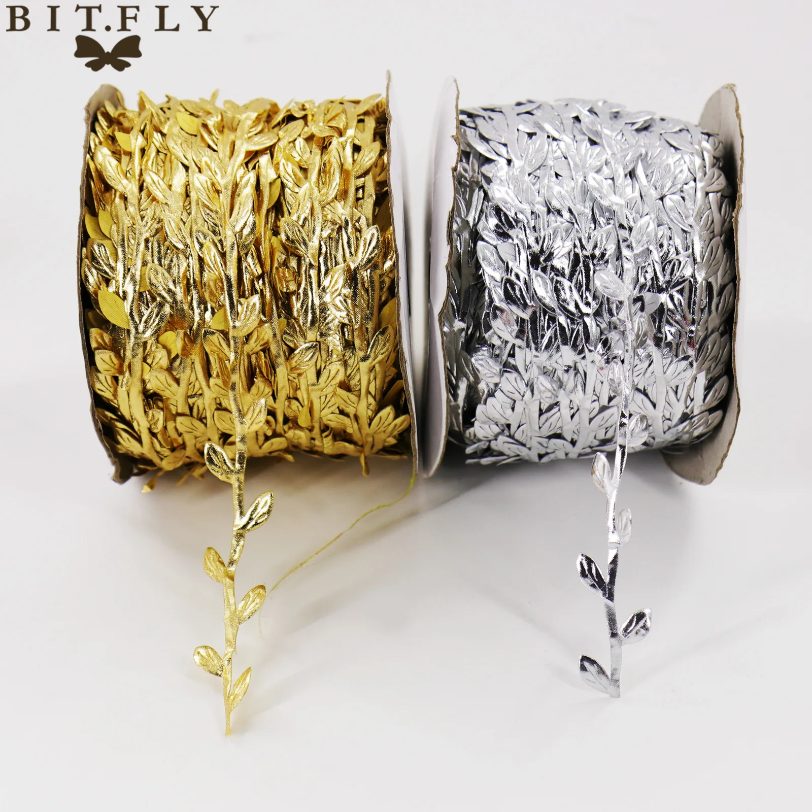 

BIT.FLY 5M Gold/Sliver Artificial Leaf Leaves Vine wreath Wedding Engagement DIY Decoration Silk flower Gift Box Package Decor