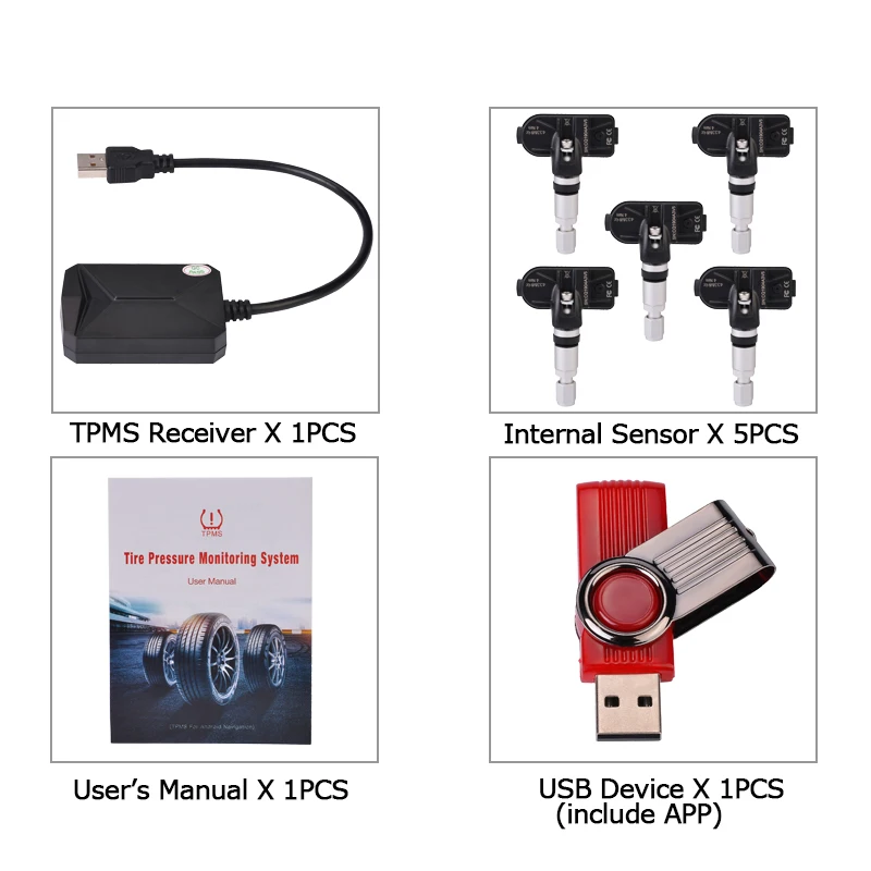  5 uds Sensor USB Android TPMS monitor de presión de neumáticos/navegación Android control de presió