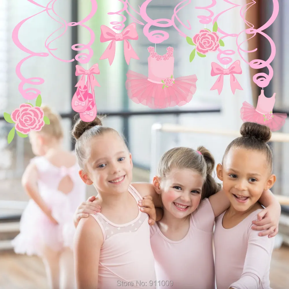 Детское розовое балетное платье для душа вечерние украшения ПВХ спиральные Потолочные Подвесные колпаки для девочек на день рождения принадлежности XL058