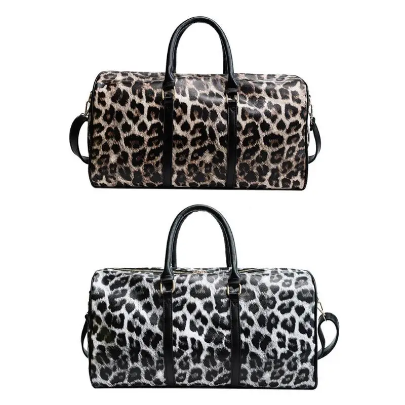 أزياء المرأة الرافعة حقيبة يد كبيرة قدرة ليوبارد Crossbody السفر أكياس بو الجلود نهاية الأسبوع القماش الخشن حقيبة ساعي
