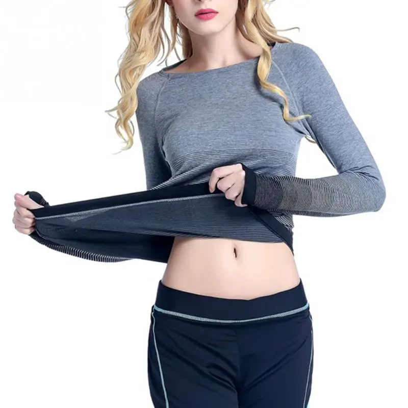 

Women Crew Neck Sports Wear Long Sleeve Gradient Color Quick Dry Tops Shirt Gyms Sweat Absorption Slim Tee Workout Fitness/