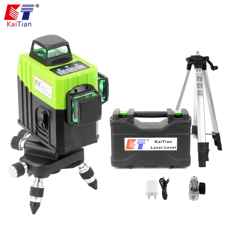 

KaiTian 3D 12 Lines Laser Level Tripod Horizontal And Vertical Line Work Separately Self-Leveling Green Laser Beam Lines 3D Tool