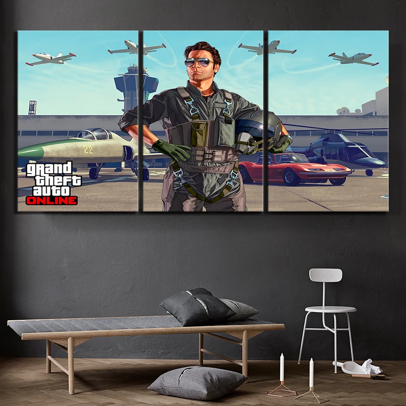 3 Piece Games Art Print GTAOL Poster HD Cartoon Wall Picture Grand Theft Auto Online Decorative Paintings for Decor | Дом и сад