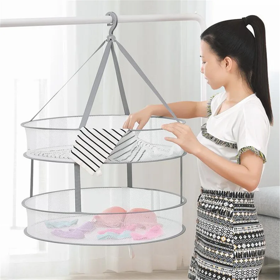 Foldable 2Layers Drying Rack Net Hanging Clothes Laundry Sweater Dryer BaskeTPCA 