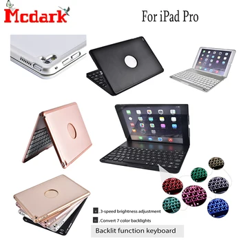 

Tablet Case For iPad Pro Cover Funda Bluetooth Keyboard with LED 7 Colors Backlit Aluminum Alloy Folio Back Hard Stand Cover