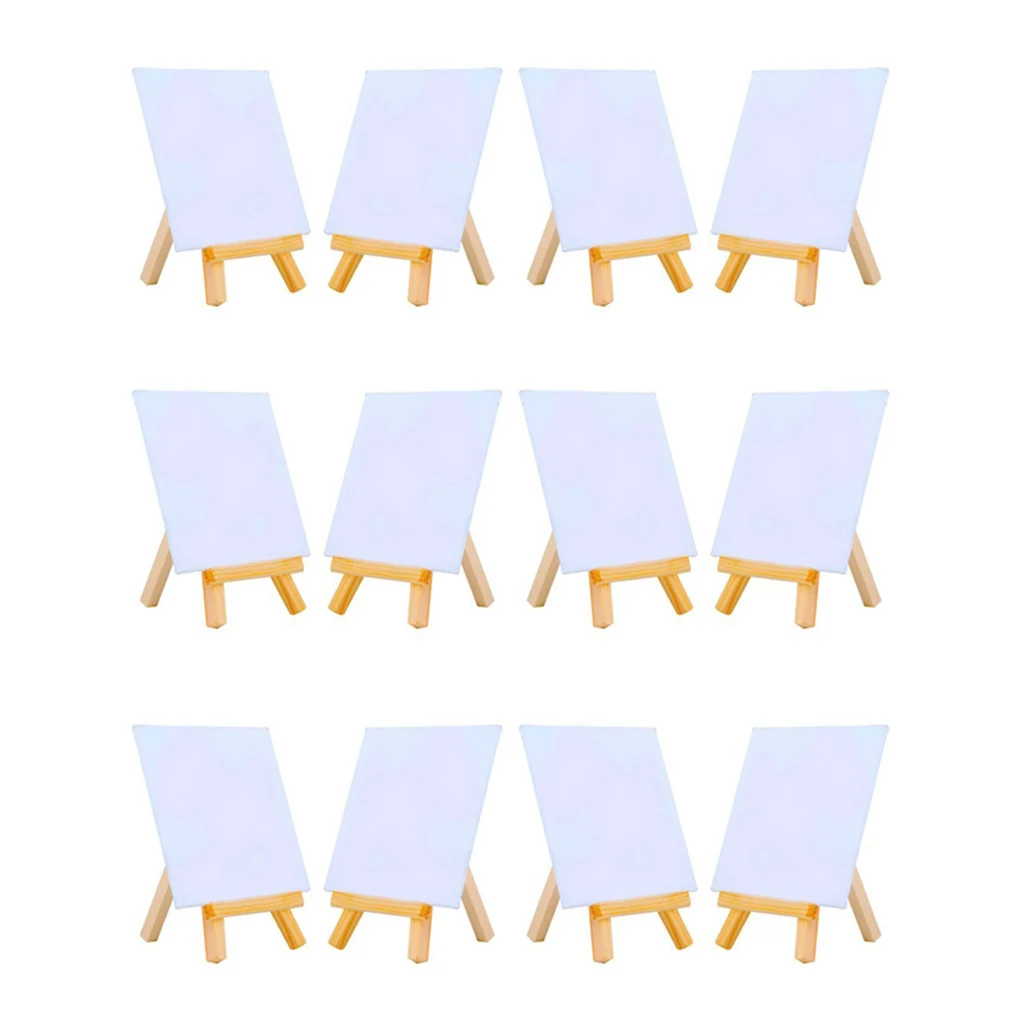 

4 By 4 Inch Mini Canvas And 8*16cm Mini Wood Easel Set For Painting Drawing School Student Artist Supplies, 12 Pack