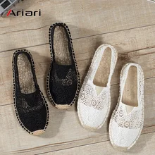 Women Shoes Loafers Ballet Slip on Casual Shoes Espadrilles Hemp Canvas Flat Shoes Hollow Out Comfor Summer Shoes Size 35-40 veowalk striped women casual cotton cloth loafers handmade slip on ladies thick hemp soled canvas flat shoes zapato mujer