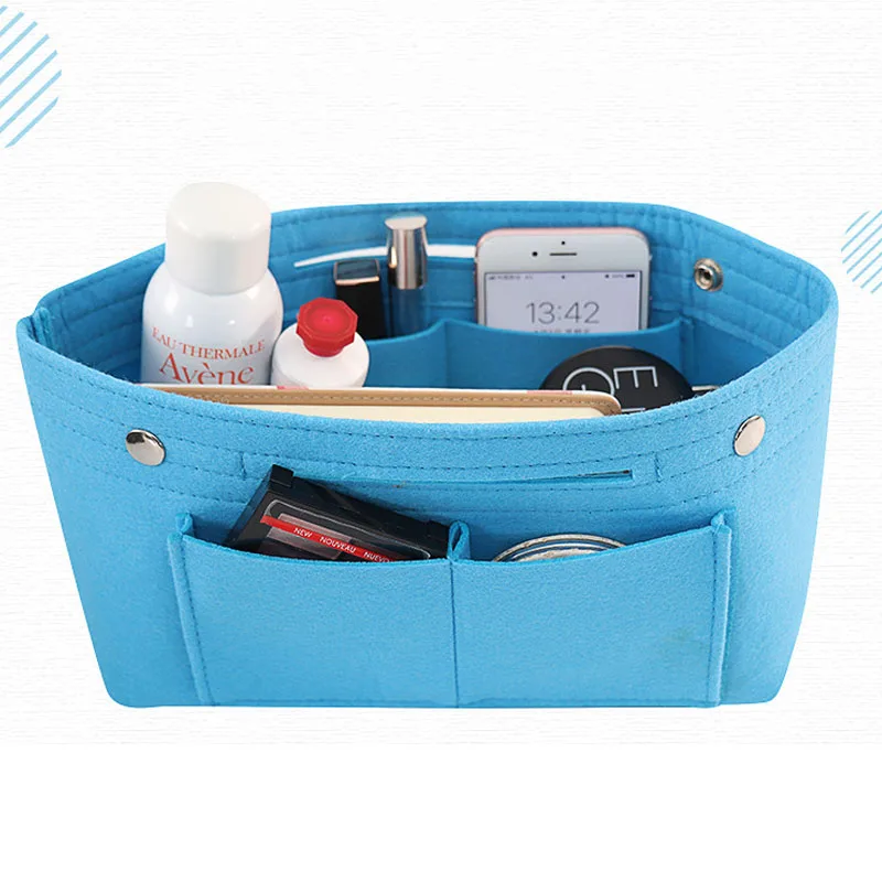 

High Capacity Felt Cloth Cosmetic Organizer Toiletry Storage Bags Travel Accessories Multiple pockets Insert Makeup Bag
