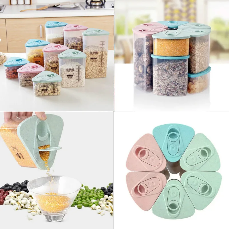 

Plastic Kitchen Food Cereal Grain Bean Rice Storage Box Container Box Cases Lids Sorting Storage