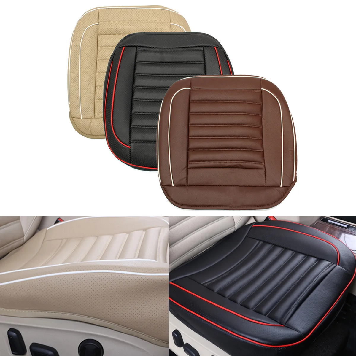 

Audew PU Leather Car Seat Cover without Backrest Buckwhear Shell Car Seat Cushion Pad Breathable Car Cover Seat Protector