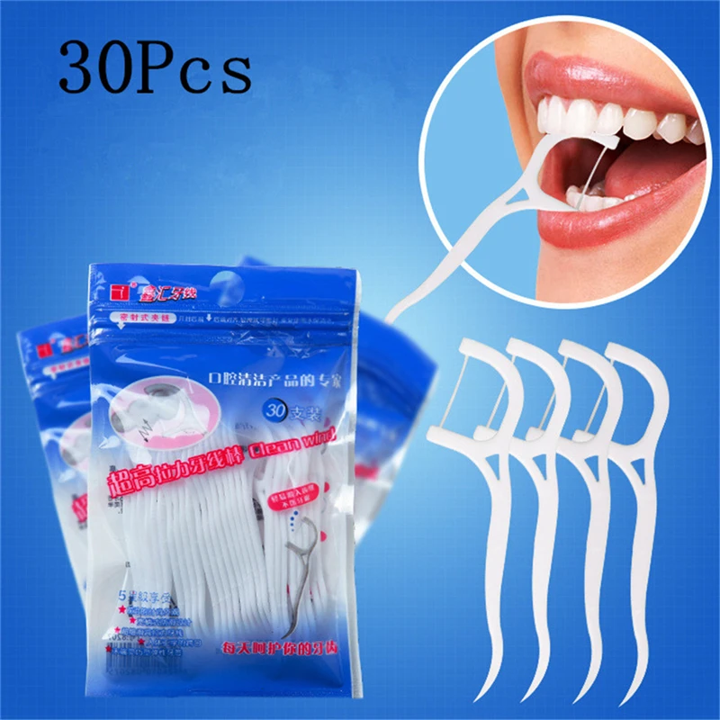 

30 Pcs Dental Floss Flosser Picks Teeth Toothpicks Stick Tooth Interdental Brush Cleaner Clean Wire Oral Care Teeth Whitening
