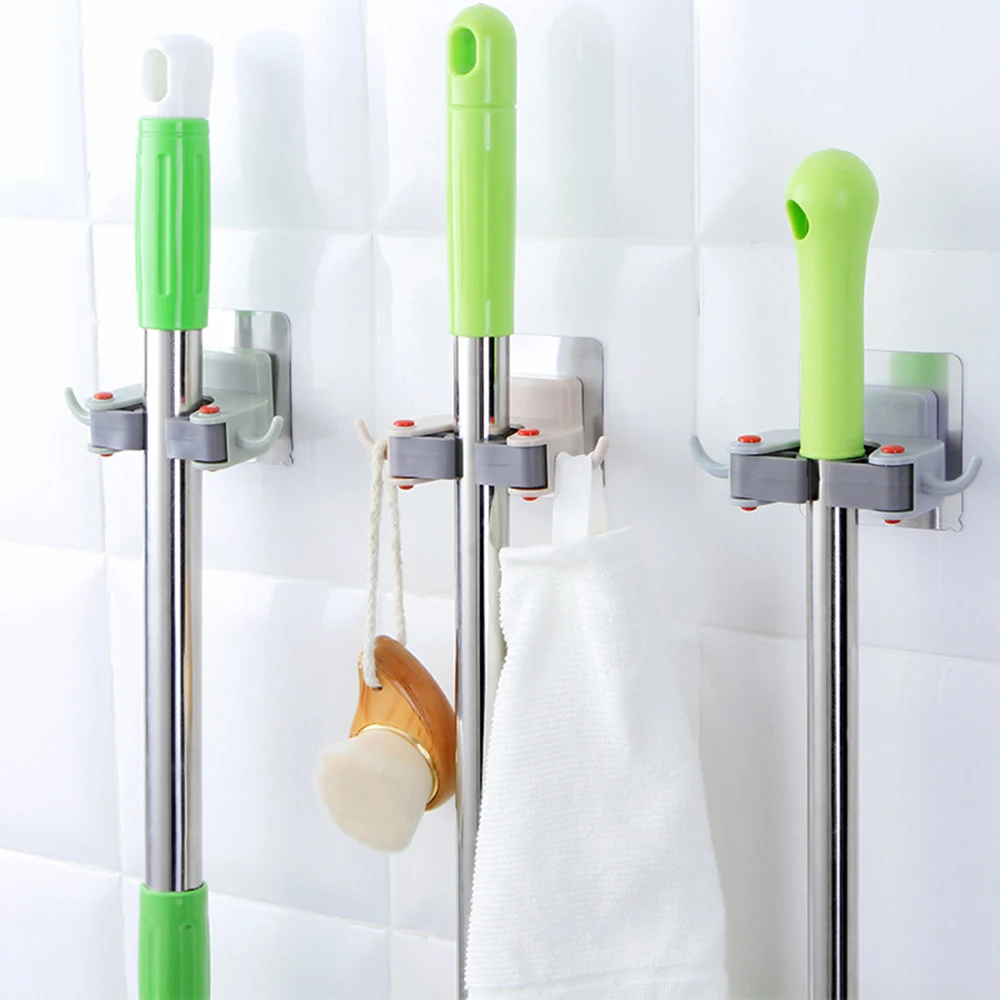 

Adhesive Wall Mounted Mop Holder Brush Broom Hanging Clip Storage Rack Kitchen Bathroom Organizer Seamless Hook Home Tools