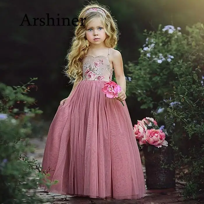 Детские длинные платья принцессы в стиле Лолиты с цветочным рисунком, милая одежда, Детские вечерние платья из тюля с открытой спиной для девочек