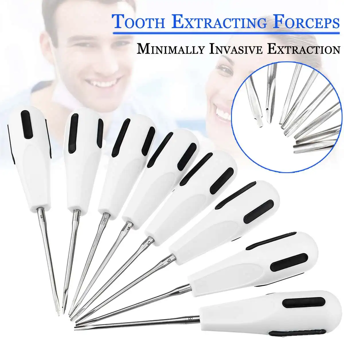 8Pcs/Set Stainless Steel Dental Luxating Lift Elevator Curved Root