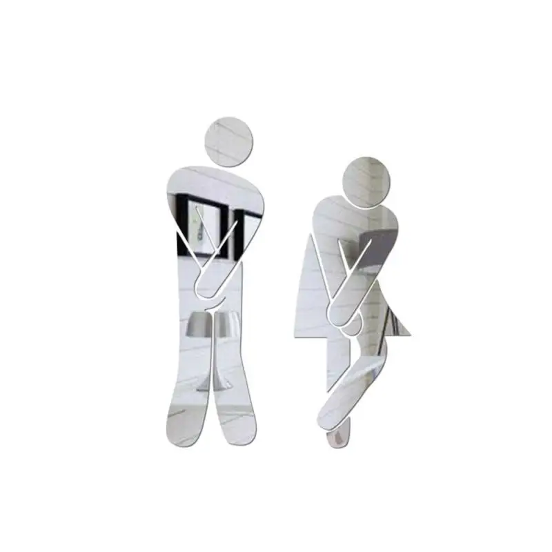 

3D Mirror Removable Wall Stickers Cute Man Woman Washroom Door Toilet WC Sticker Family DIY Decor Home Toilet Door Sticker A20