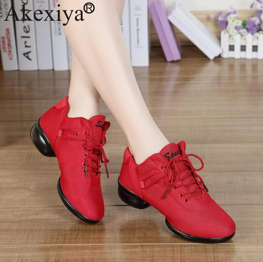 

Akexiya Brand Mesh Black Red White Dance Shoes Sneakers Women Adults Breathable Jazz Latin Ballroom Shoes For Fitness Zapatillas