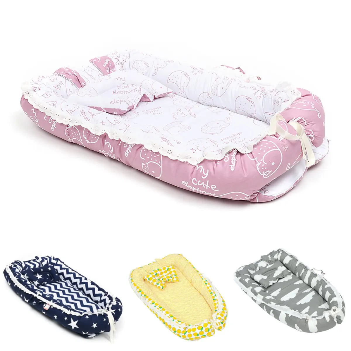 

Portable Baby Nest Bed Crib Removable Washable Crib Travel Bed For Children Infant Kids Pearl Cotton Cradle With Pillow