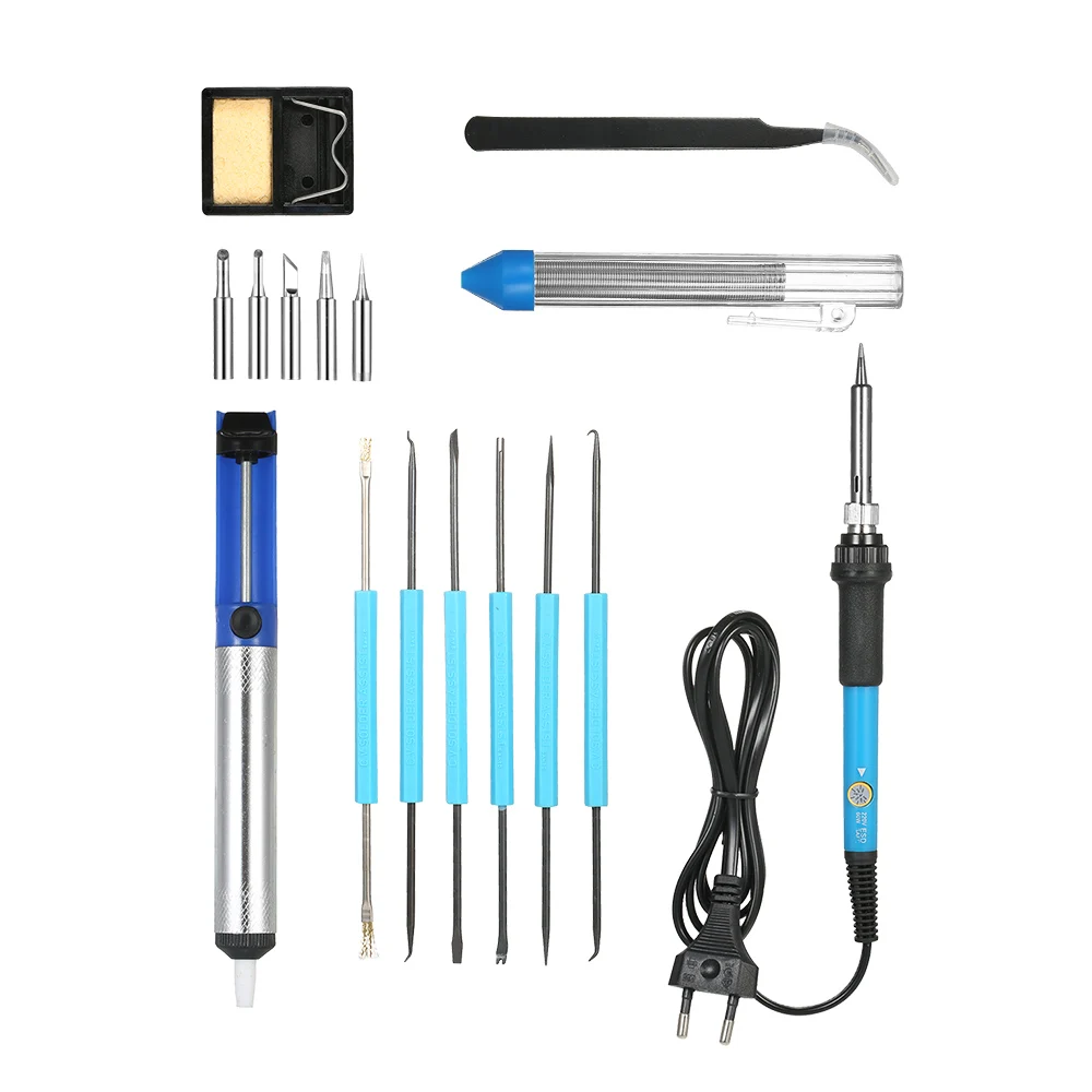 

16 in 1 Electric Soldering Irons Tools Kit 60W 220V Adjustable Temperature Welding Tips Desoldering Pump Assist Carry Case tool