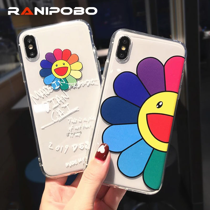 

Sun Flower Transparent Shockproof Cases For iPhone X 6 6S Plus XR XS Max Soft TPU leaf Pattern Clear Covers For iPhone 7 8 Plus