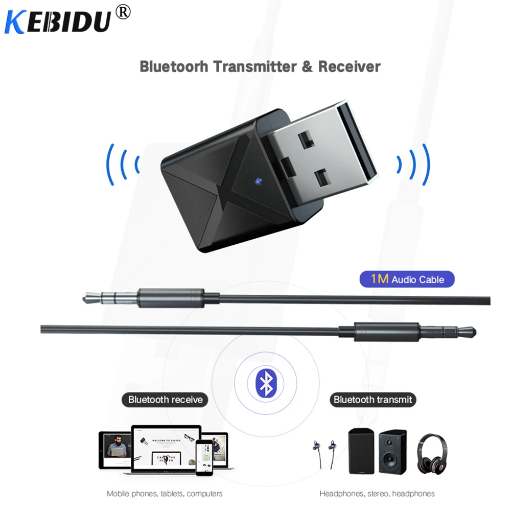 

kebidu Bluetooth 5.0 Audio Receiver Transmitter Mini 3.5mm AUX Stereo Bluetooth Transmitter For TV PC Wireless Adapter For Car